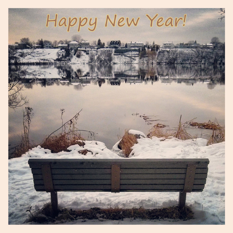Happy New Year Park Bench Nature Park River